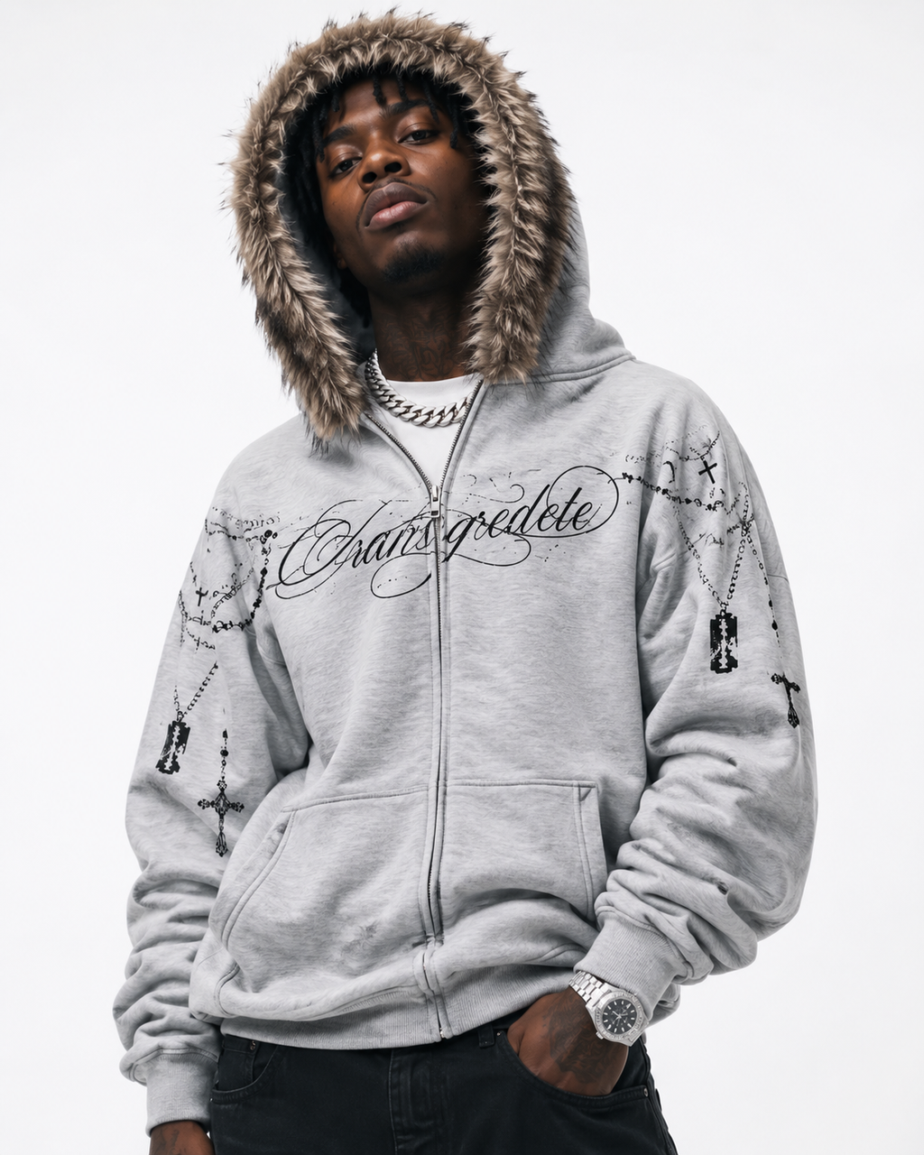 Grey Fur Hoodie
