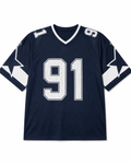 Oversized T-Shirt für Damen V-Ausschnitt Kurzarm Sommer Patchwork Blau Speed 91 Print Lässige T-Shirts Sport Fußball Trikot Y2k Tops