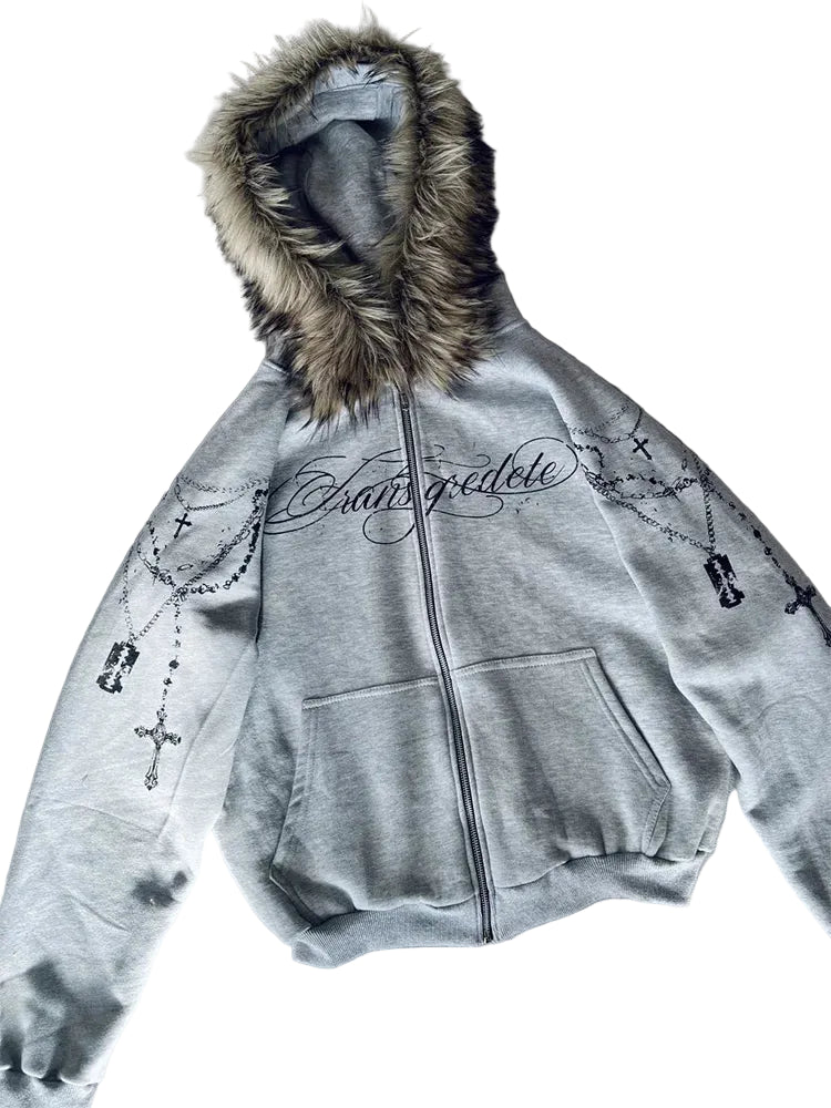 Grey Fur Hoodie