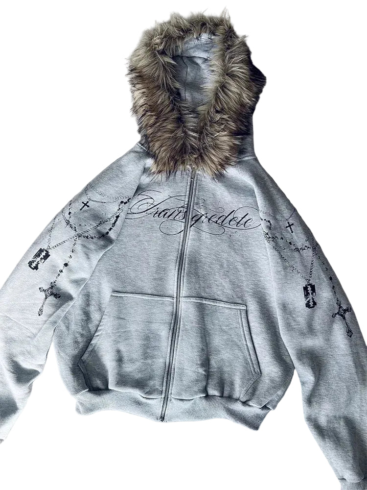 Grey Fur Hoodie